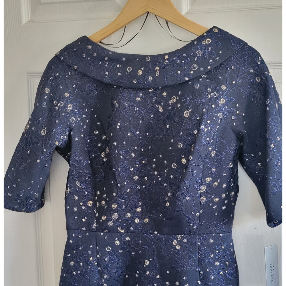 Rickie Freeman for Teri Jon Navy and Gold Midi Dress - Picture 5 of 11